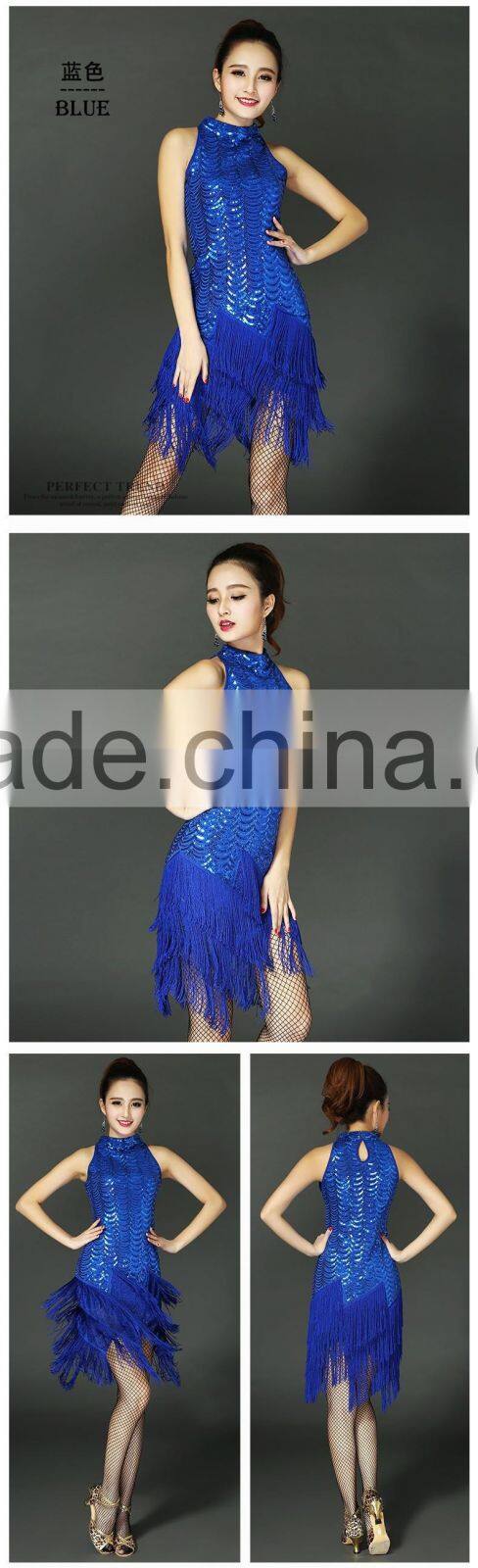 new 2016 Latin dance costumes High-grade sequins tassel Latin dance skirt costumes Adult dance performance clothing