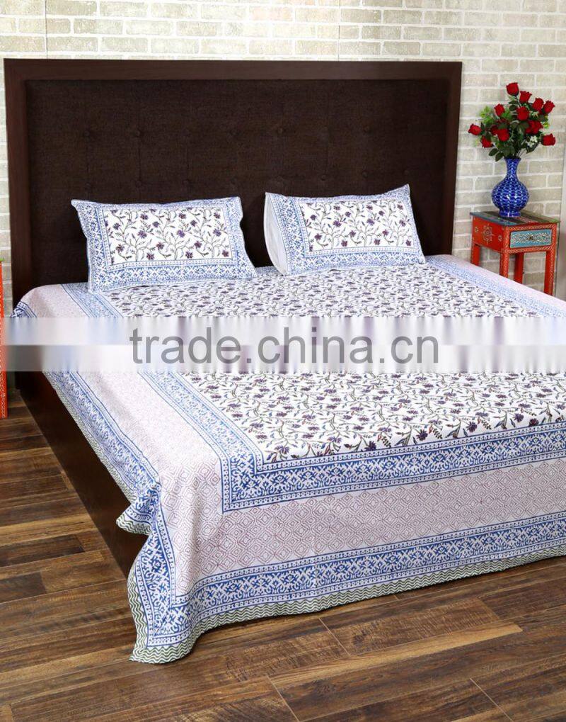 Jaipuri Hand Block Printed One Double Bedsheet With Two Pillow Covers