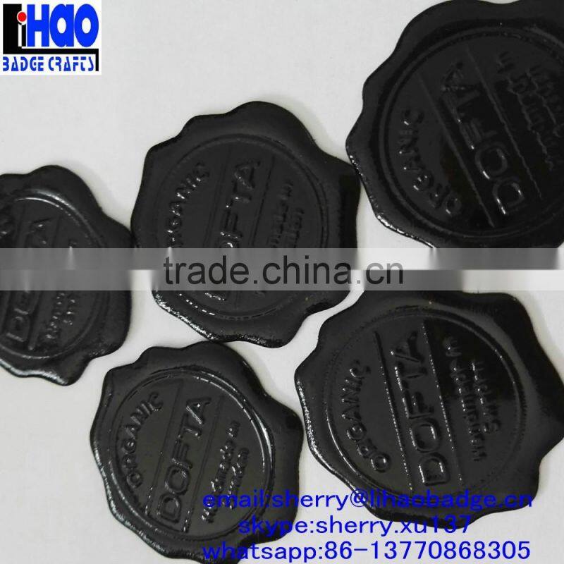 Black color aluminum wax seal sticker/metal logo embossed wax label/metal wax sticker for perfume