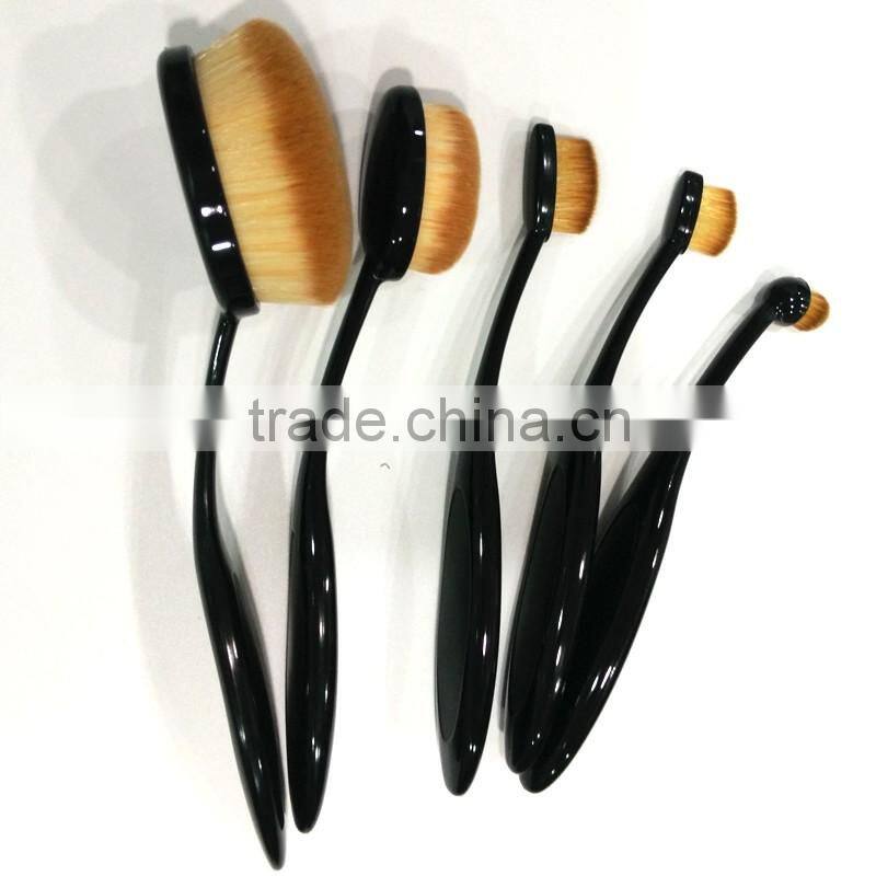 Newest plastic handle 5pieces multipurpose toothbrush shape oval makeup brush set wholesale