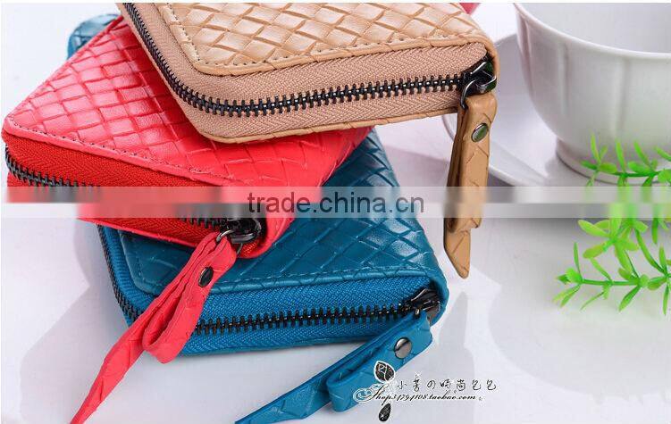 New Korean Weave Quilted Lady Long Zipper PU Leather Purse Stylish Girls Clutch Wallet Zip Around Fashion Change Purse