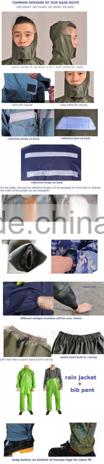 OEM factory cheap waterproof breathable pvc rain gear suit