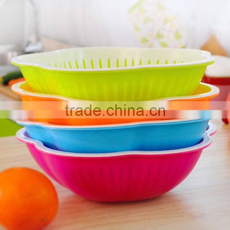 Fruit And Vegetable Drainer Basket With Lid , Plastic Drain Basket