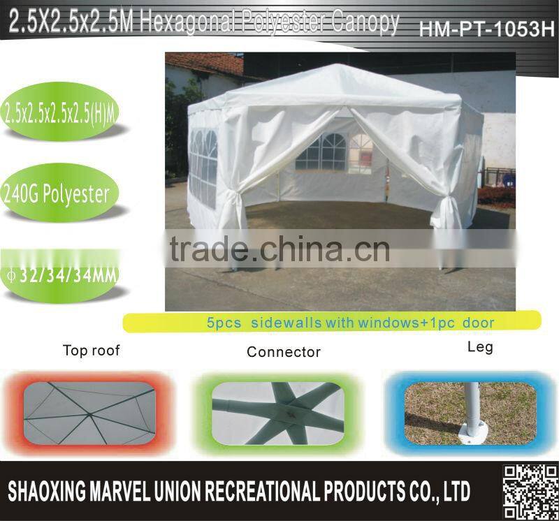 Heavy duty Hexagonal White Polyester Gazebo Canopy with windows