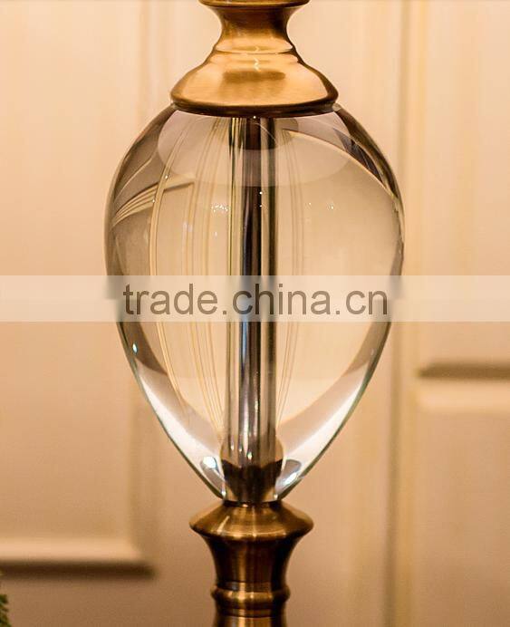 Gold plated metal clear K9 crystal table lamp with round fabric lampshade
