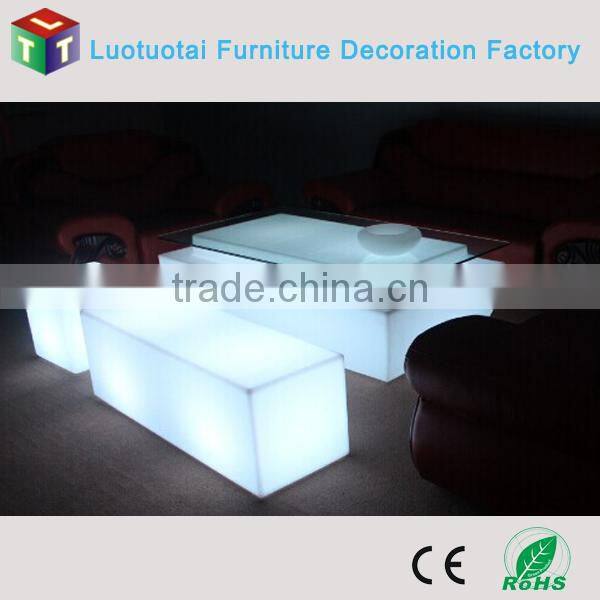 Manufacturer L120*W40*H40CM long stool PE chair with remote control 16 mix changeable colors