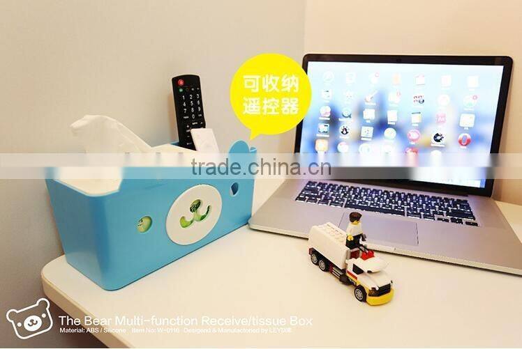 CY059 Multi-functional 4 colors Tissue Box Cute Bear Paper Holder With Storage Grid