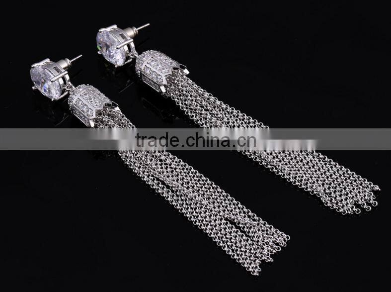 Wholesale Stock Small Order Fashion Women Long Tassels Zircon Earrings