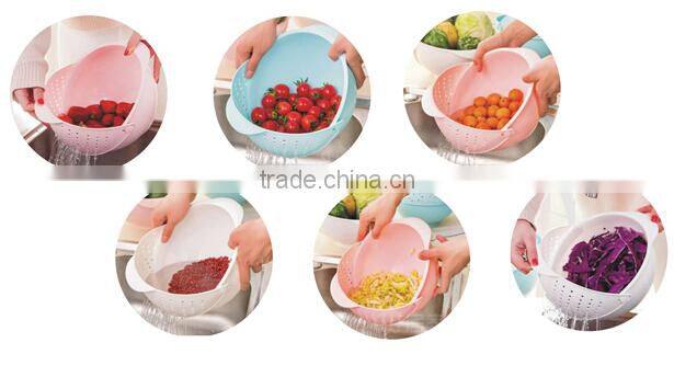 Wholesale Stock Vegetable&Fruit Draining And Storing 2 In 1 With Cover Kitchen Plastic Cleaning Baskets