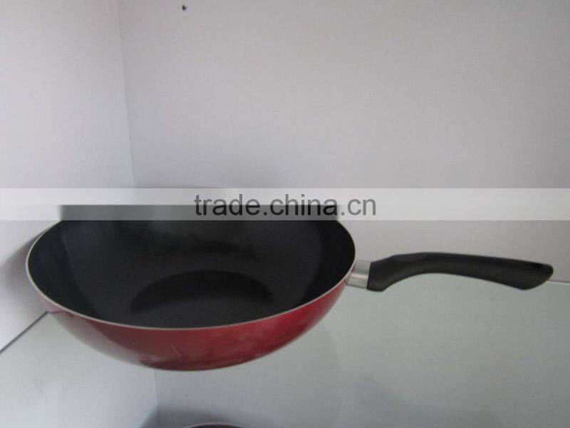 3mm thickness red colo round bottom wok pan wothout cover