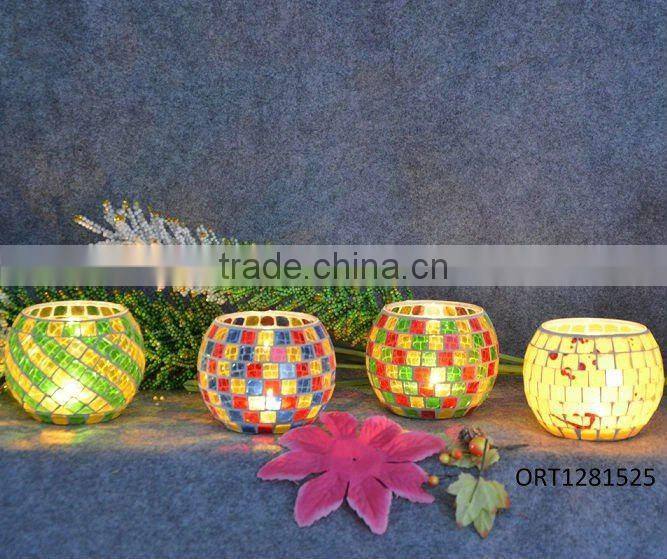 Glass colorful mosaic candle holder