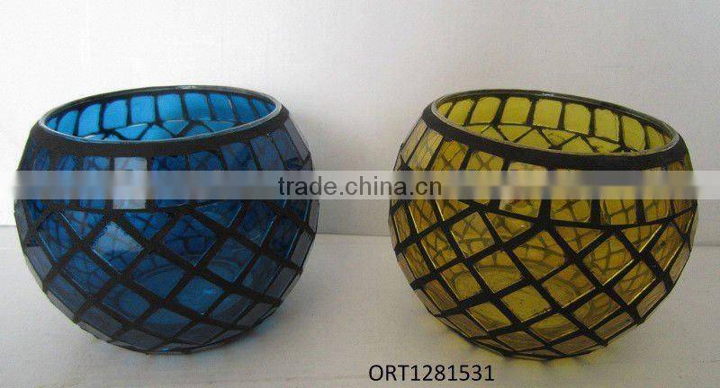 Glass colorful mosaic candle holder