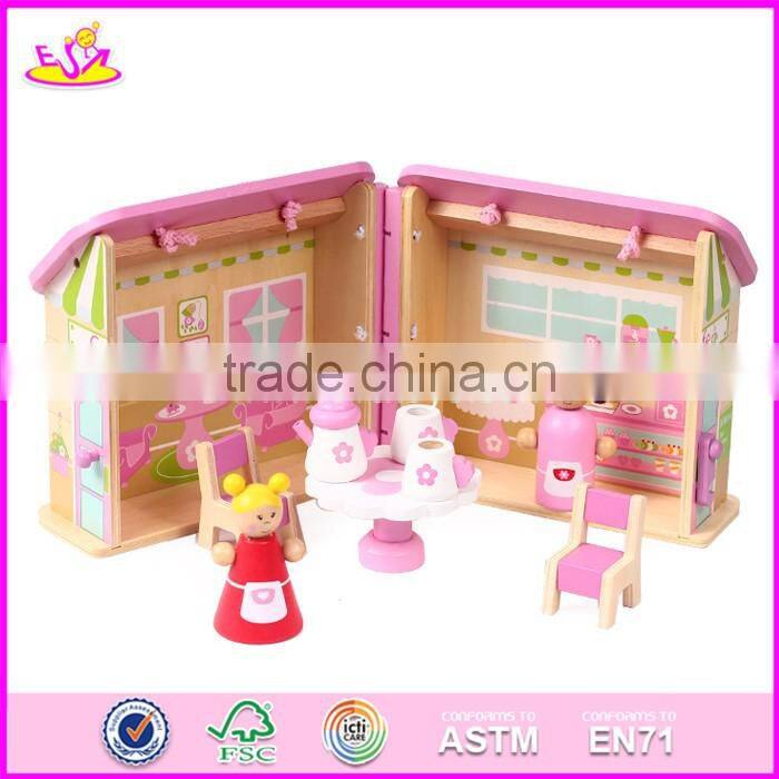 2017 new products customized pink wooden girls dolls house W06A171