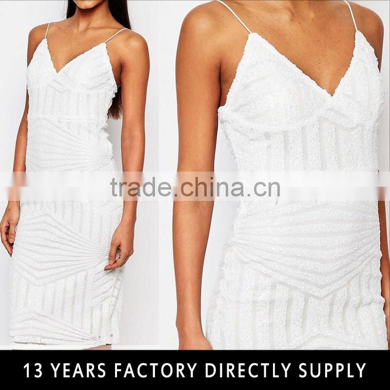Women spaghetti strap white sequin dress new arrivals bodycon midi fancy dress up games for girls 2016