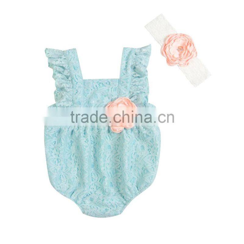 Wholesale Fashion Newborn Baby Girls Pink lace Romper Infant Bodysuits Adorable lace kids Rompers