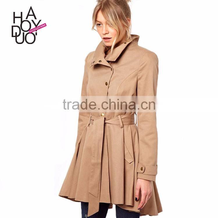 HAODUOYI Women Khaki Asymmetric Trim Single Button Dust Coat