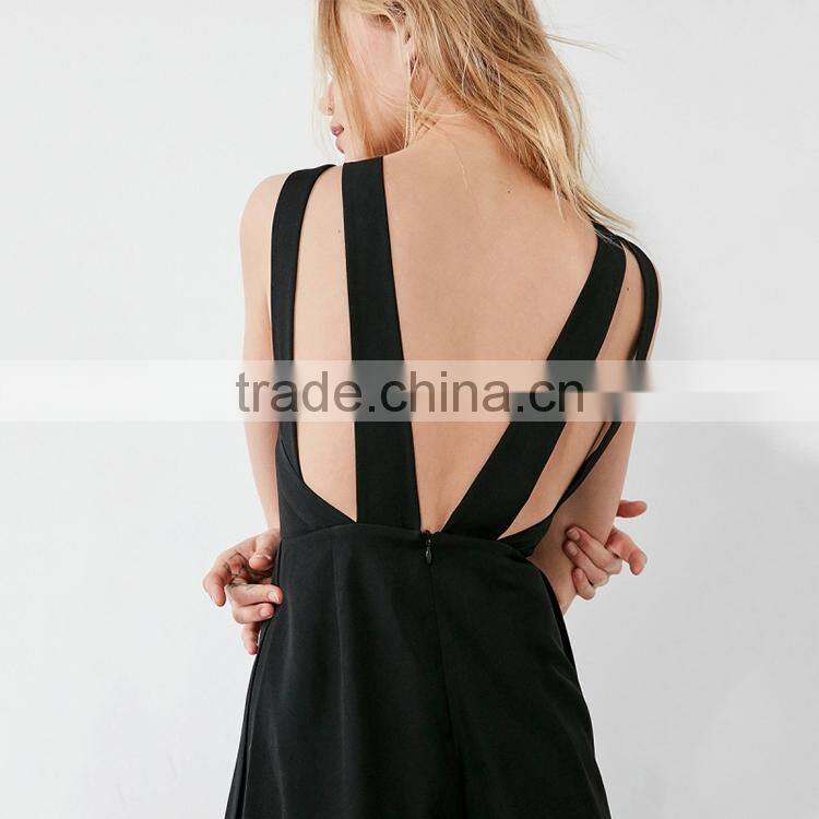 HAODUOYI Sexy Women Wide Leg Jumpsuit Cross Split Backless Ladies Pants Hollow out Round Neck Sleeveless Jumpsuit for Wholesale