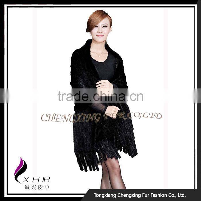 CX-B-M-25B Knitted Mink Fur Shawl Hot Sale / High Quality Women Mink Fur Cape