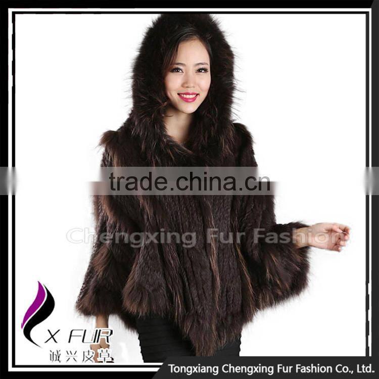 CX-B-95A Wholesale Elegance Real Rabbit Fur Poncho Shawl / Jacket / Coats