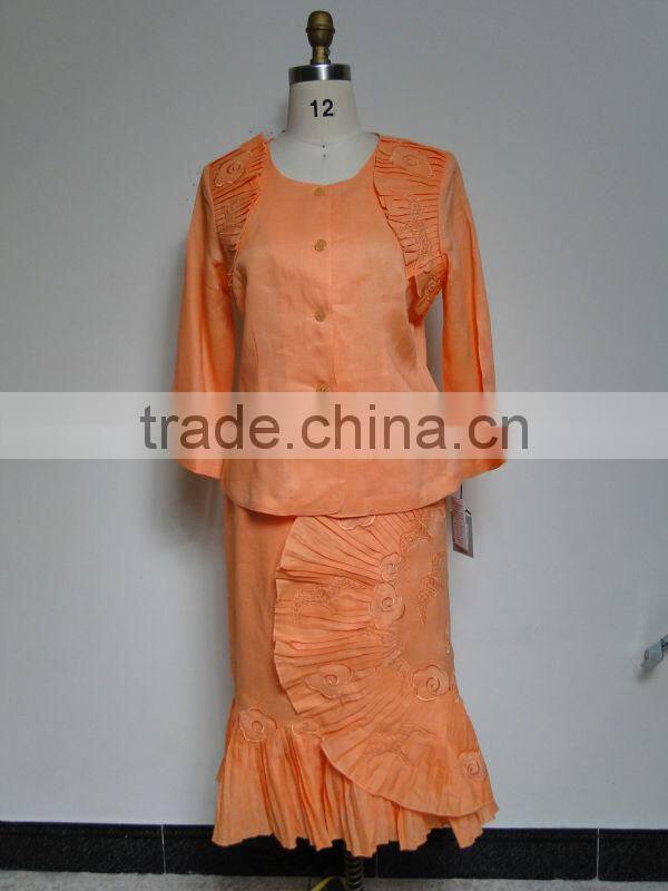 Ladies embroidery linen church suit