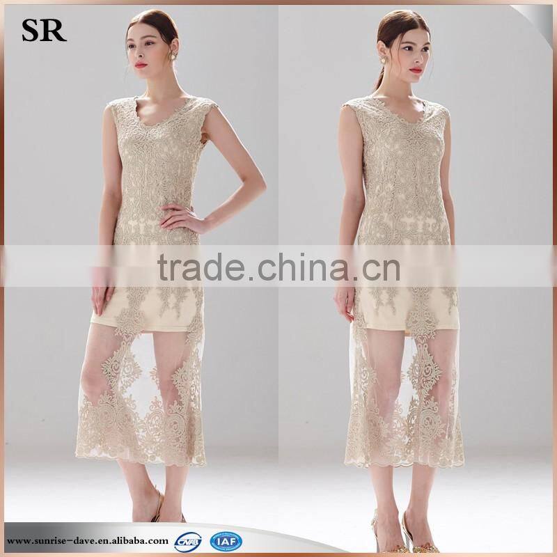 lady's mesh embroidery long lace dress