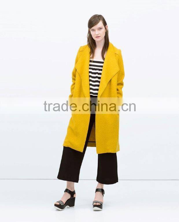 popular yellow color casual design winter season lady coat
