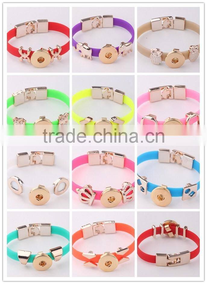 Free Sample Vintage flower design bangle two parts lobster clasp bangle diy snap button charm bangle