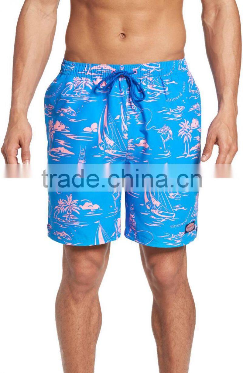 New Design Pattern Custom Print Island Scenic Swim Trunks With Lined Keen Length 100% Polyester Board Shorts