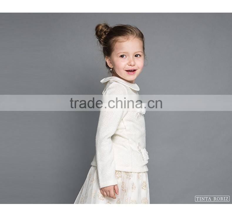 Kid Girls Wear Knnitted Lapel T Shirt With Flower Decoration Girls Long Sleeve t Shirt