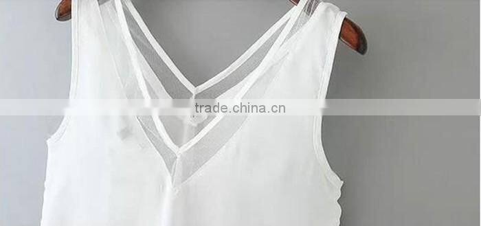 2016 Summer Style Hollow Out Sleeveless Design Tank Top for Women Chiffon Tank Tops