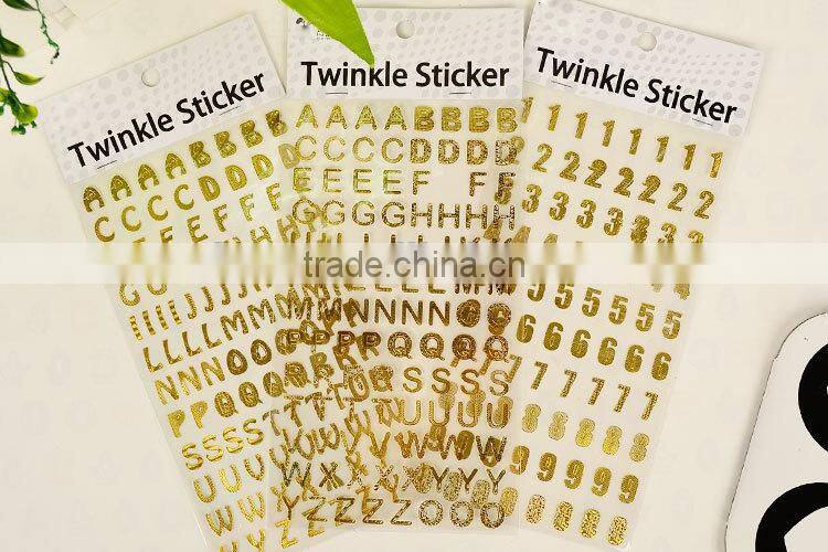 custom gold stamp sticker cheap alphabet shape sticker DIY creative sticker