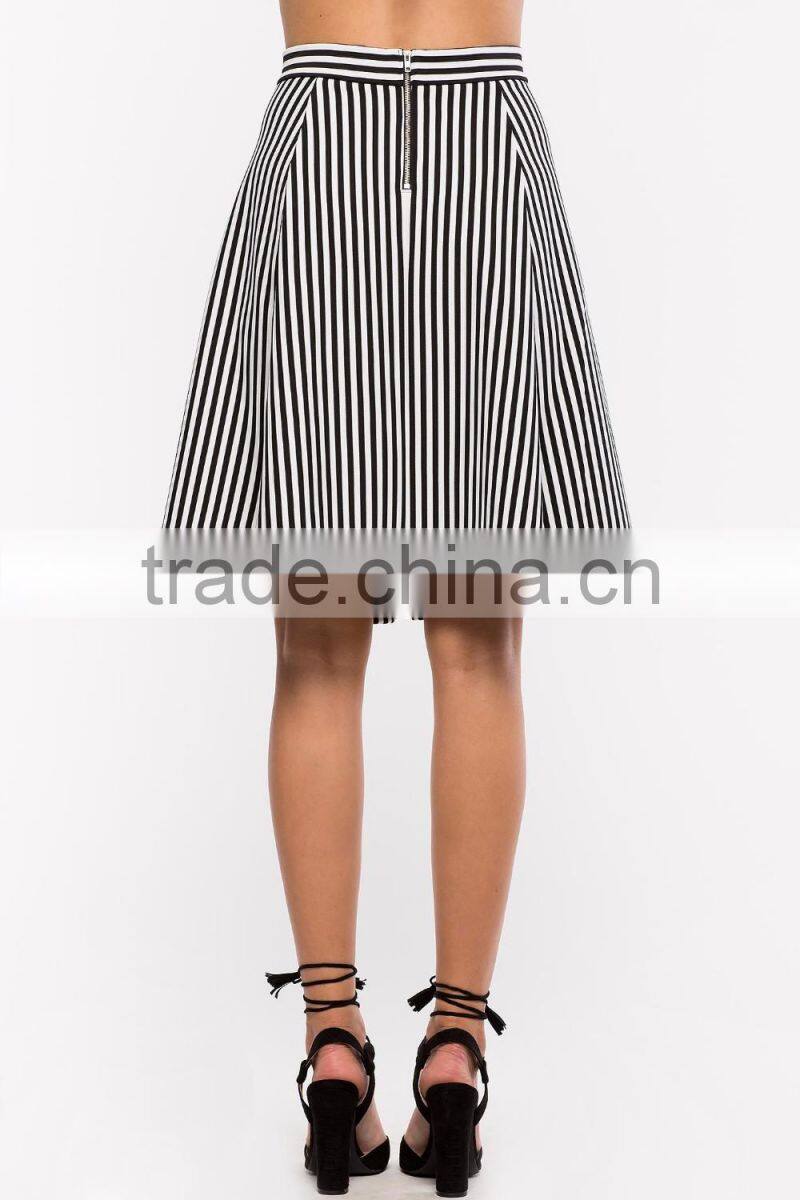 China wholesale high rise directional stripe midi skirt women fashion skirt 2016