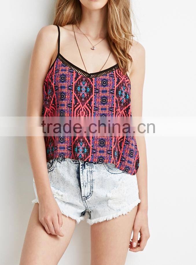 Tribal Print Strappy Cami loose crop Top clothes women summer 2015 beach wear