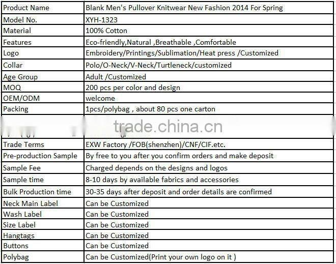 Blank Men's Pullover Knitwear New Fashion 2014 For Spring