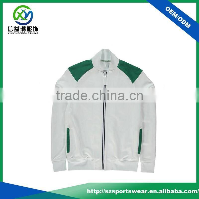 Contrast Color full Zipper White polyester /cotton Children Soccer Jacket