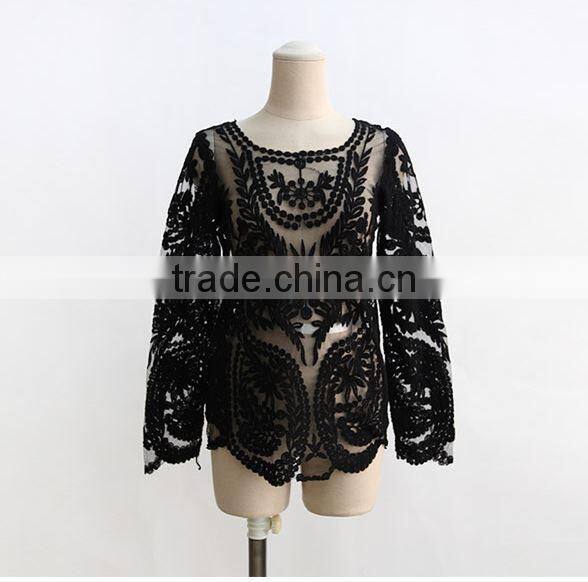 Summer Gouhua openwork lace blouse lace openwork short blouse female temperament lace blouse