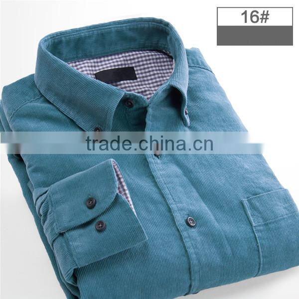 China wholesale classic men clothing plain deep blue corduroy shirt 2014