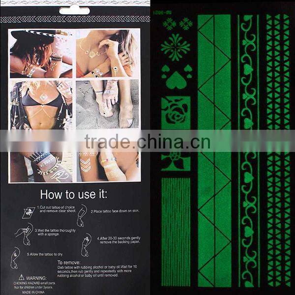 Body Art Multicolor Mixed Pattern Removable Waterproof Metallic Glow In The Dark Temporary Tattoo Custom