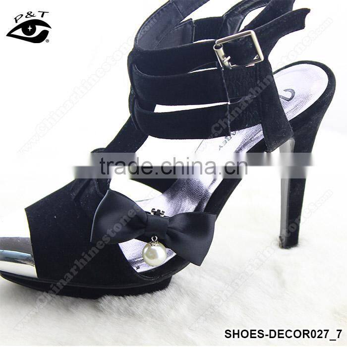 Black Satin Bowknot Deign Ornament for Shoe decoration with metal clip