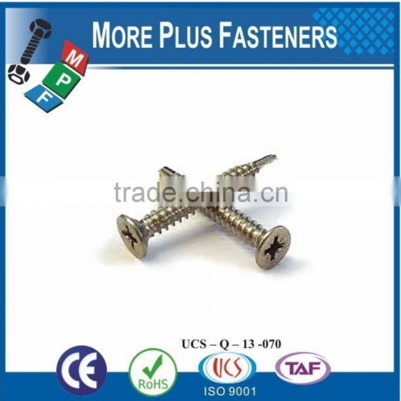 Made in Taiwan Stainless Steel Countersunk Head Pozi or Phillips Recess Self Drilling Screw