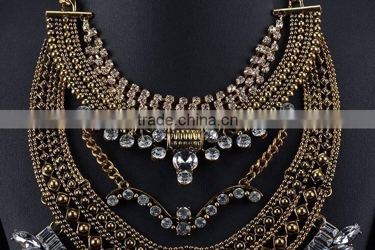 Fashion Jewelry 2016 new European and American jewelry multilayer alloy diamond necklaces pendants For Woman
