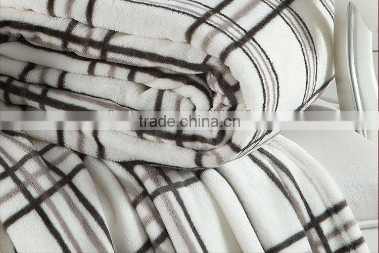 Scotland Style Grid Printed Microfiber Coral Fleece Blanket For Five-star Hotel