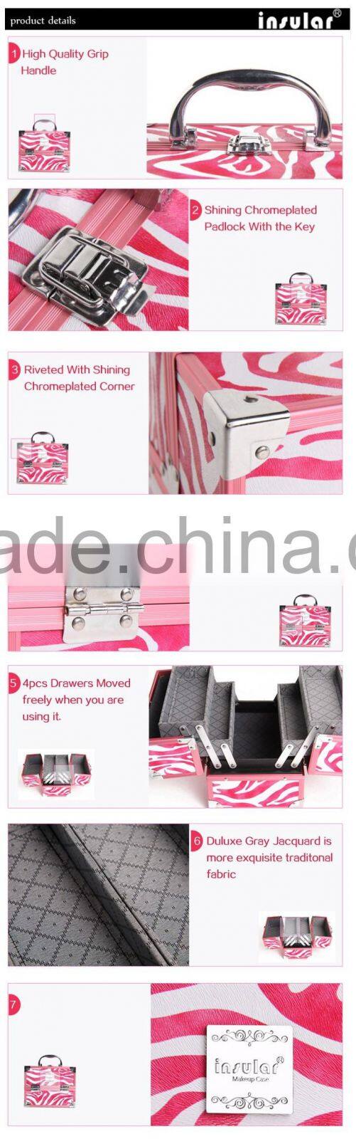 Red Professional Aluminum Beauty Cosmetic Makeup Case Box