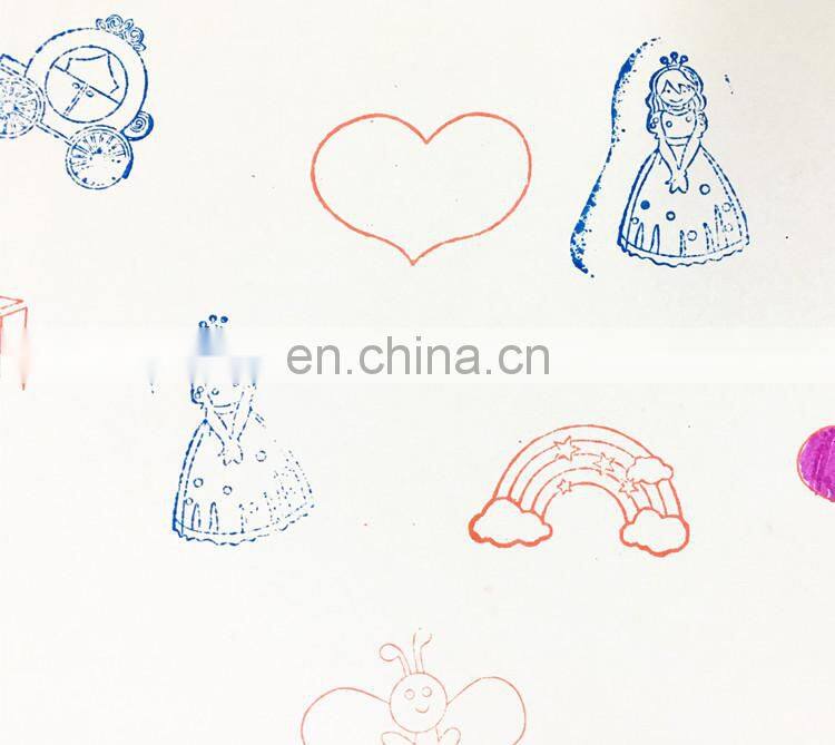 11 Pieces Set Wooden Handle Rubber Sweet Cartoons Kids Stamp Set