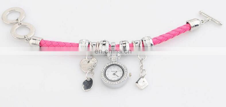 2017 Fashion New personality woven leather belt diamond watches bracelet pendant Wristwatch for women
