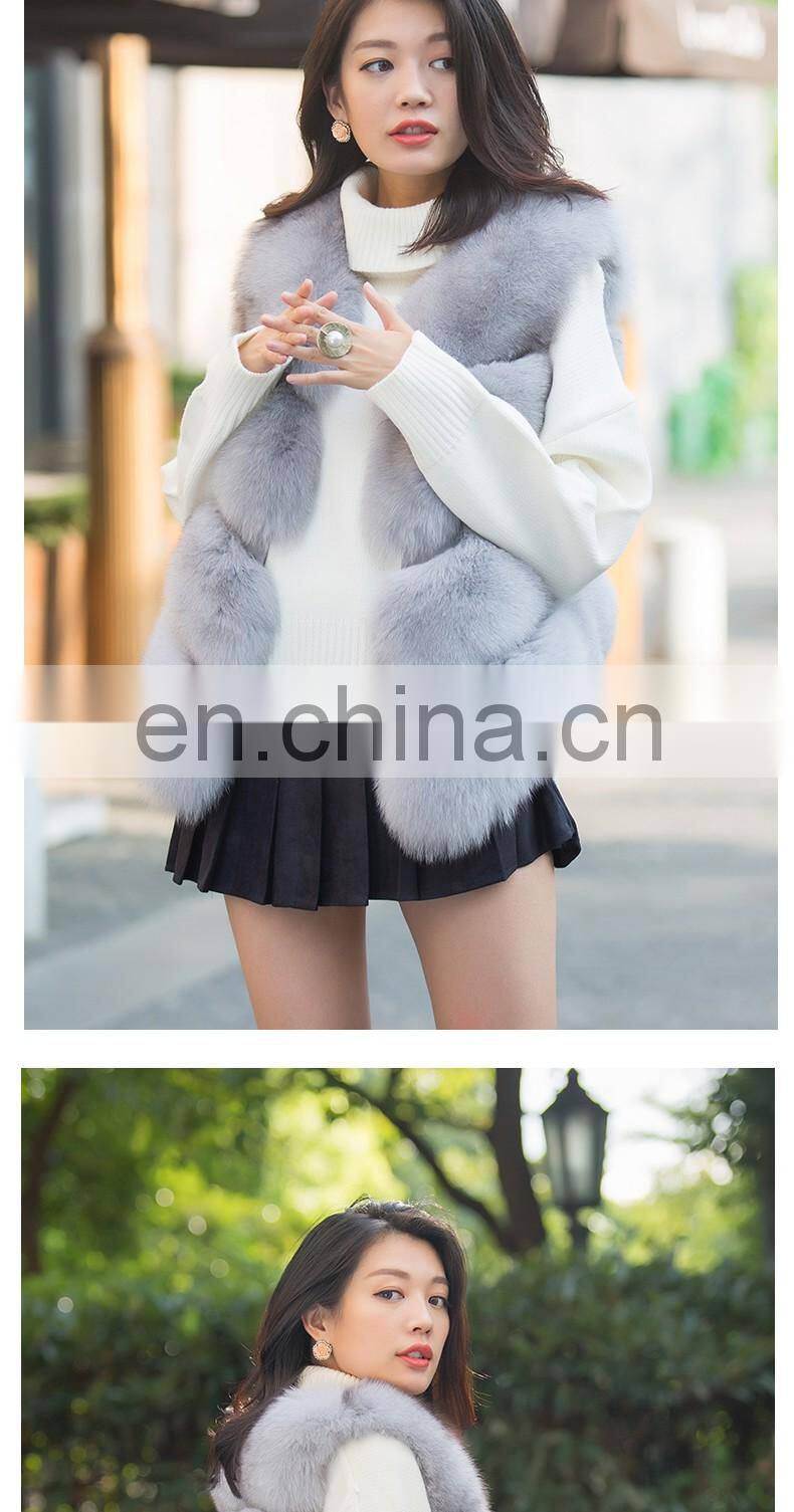 2016 Hot Selling Real Fox Fur Vest Women Natural Fur Vest Cute Spell Fox Fur Vest