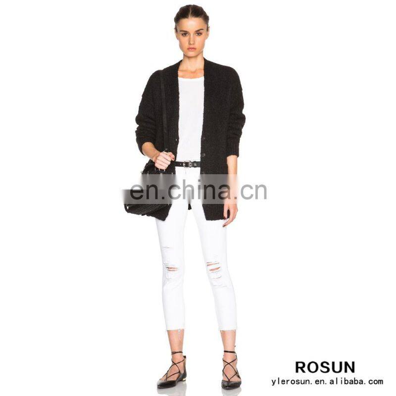 Open Knitwear Side Pockets Acrylic Boyfriend Cardigan Sweater Coat