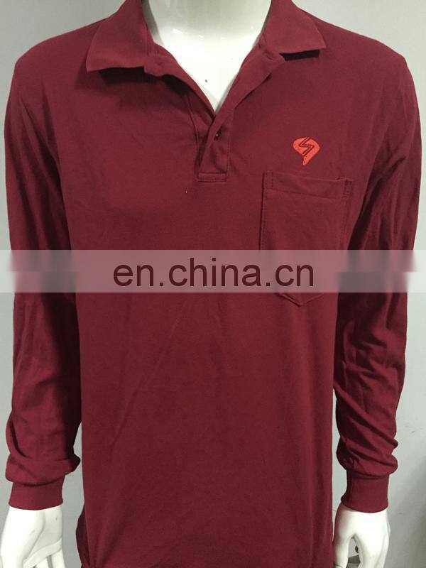 2017 Men's cool red polo tshirt long sleeve tshirt with small embroideried and left pocket