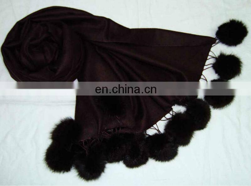 Silk pashmina shawls with genuine Fur Tail