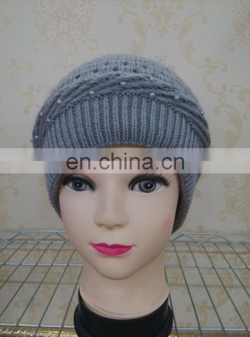 Real Wool Knitted With Raccoon Fur Pompom Beanie Hat Pretty Wool Knitted Raccoon Fur Ball hat